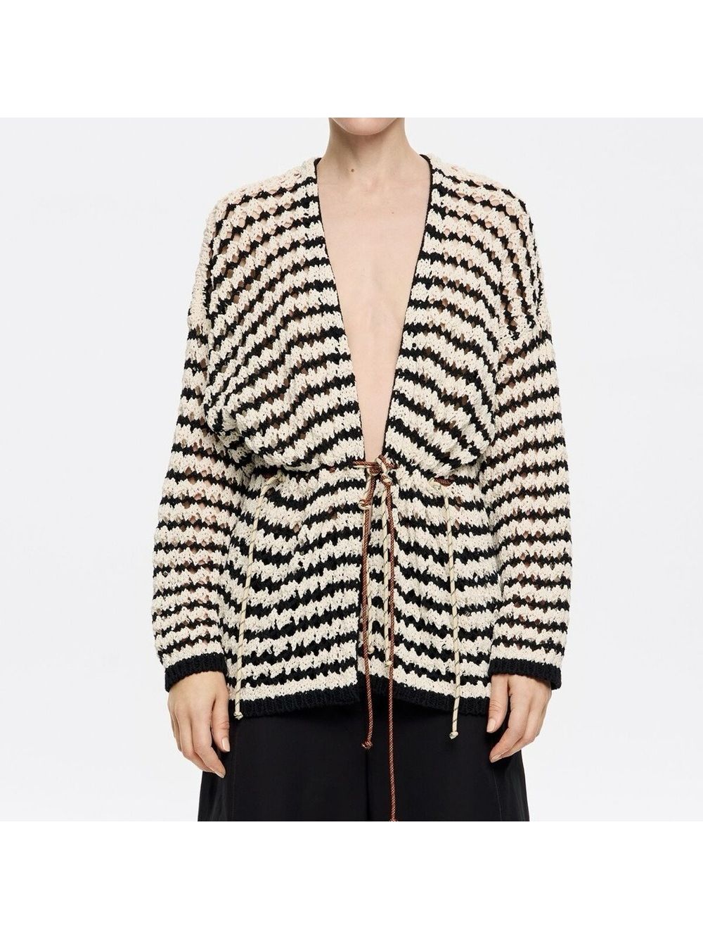 Bimba Y Lola Striped Open-Front Cardigan Black White Size S/Xs